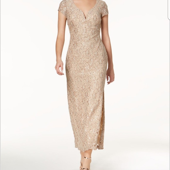 connected sequin lace gown